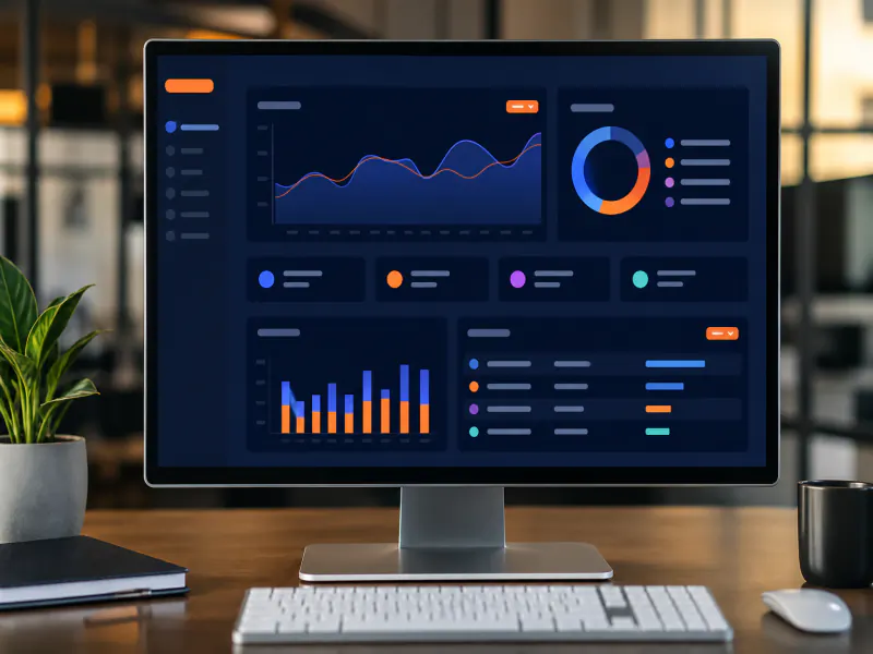 Custom web application dashboard with charts, cards, and sidebar navigation